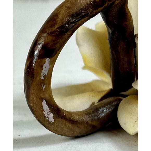 VTG Italian CAPODIMONTE MOLLICA Porcelain Hand Painted Yellow Rose Candle Holder - Picture 8 of 10